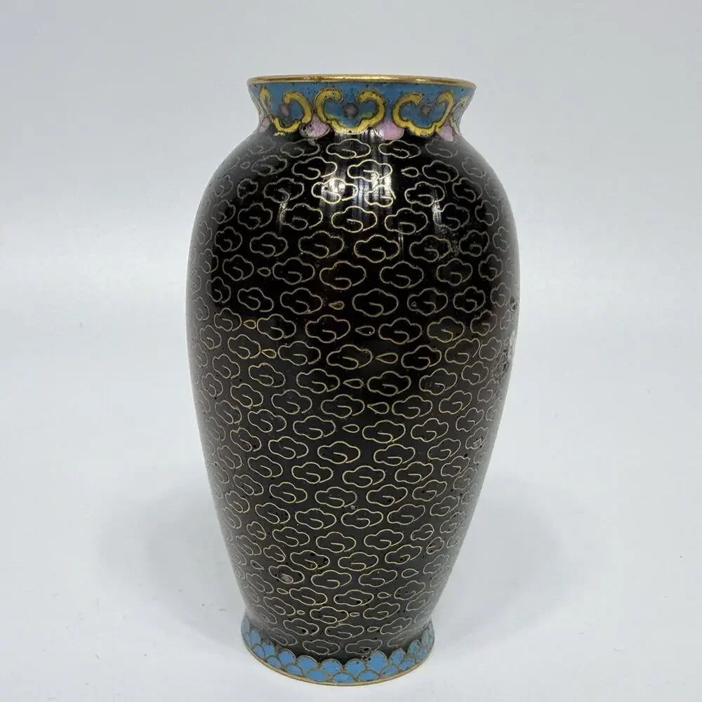 Black Cloisonne Floral Vase Miniature 4